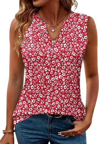 Vista 28 de Romanstii Camisas sin mangas para mujer, estilo casual, de verano, cuello en V, blusas elegantes, túnica