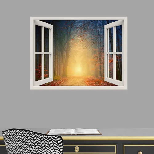 Vista 36 de IDEA4WALL Murales de pared para dormitorio, vista de ventana falsa, bosque, papel tapiz extraíble, calcomanías de pared para despegar y pegar, 24 x