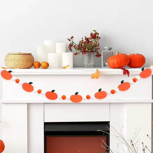 Vista 8 de JSDJ Cartel de Feliz Halloween, guirnalda de fieltro con decoraciones de calabaza araña, suministros de fiesta para uso en interiores, pared
