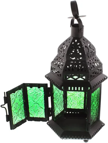 Vista 4 de Farol marroquí verde de vidrio (1 linterna)