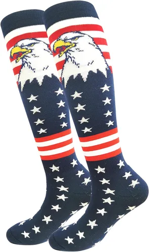 Vista 7 de Calcetines atléticos hasta la rodilla con la bandera estadounidense para béisbol, fútbol, sóftbol y fútbol