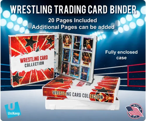 Vista 2 de UniKeep WWE WrestleMania - Carpeta de almacenamiento de tarjetas coleccionables con temática de WWE - Viene con 20 páginas de tarjetas