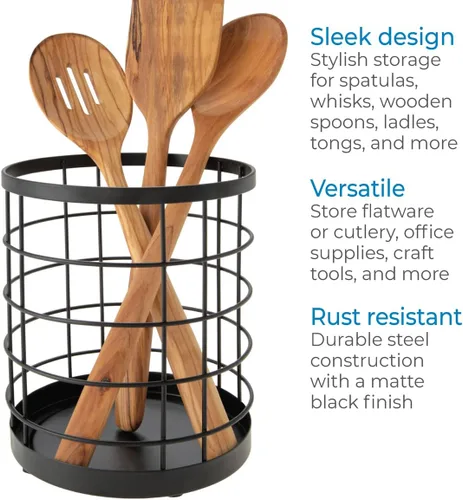 Vista 4 de iDesign Recipiente de Cocina para Utensilios - Recipiente de Cocina de Acero Portautensilios para Encimera - Negro Mate