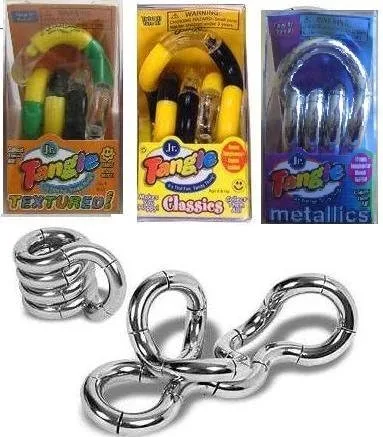 Vista 2 de Juego de 3 juguetes para ansiedad surtidos Tangle Jr. - Original, metálico y texturizado