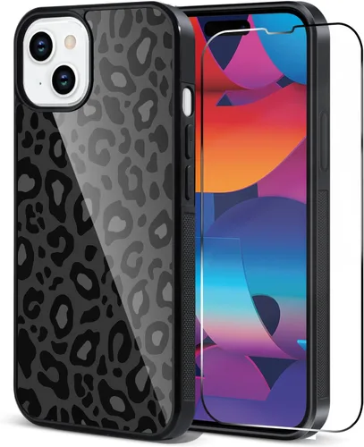 Vista 56 de TEAUGHT Compatible con iPhone 11 Funda con patrón lindo estampado de leopardo negro guepardo + protector de pantalla a prueba de golpes, funda