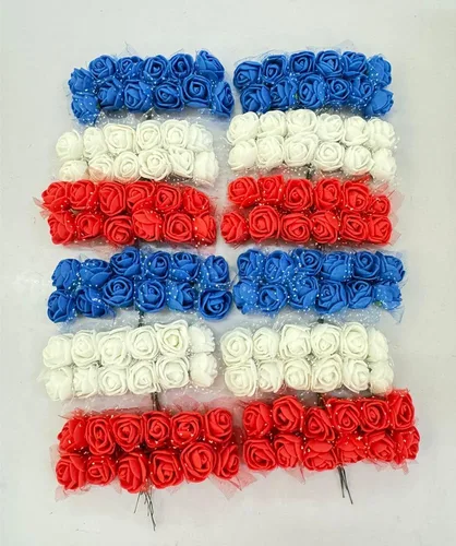 Vista 4 de 144pcs 12 colores mini flores artificiales rosas cabezas y tallo suave