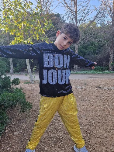 Vista 3 de LOLANTA Disfraz de baile para niños y niñas, ropa de hip hop con lentejuelas de los años 80 y 90, trajes brillantes de baile