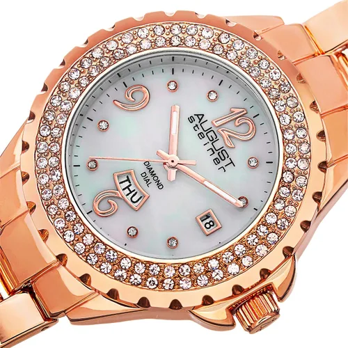 Vista 2 de August Steiner AS8156 - Reloj de pulsera de acero inoxidable con 8 marcadores de hora de diamantes