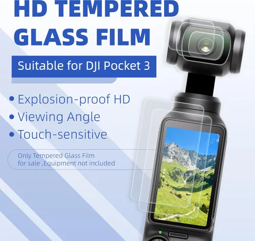 Vista 7 de DJI Osmo Pocket 4/Pocket 3 - Protector de pantalla, resistente a los arañazos, película LCD de vidrio templado Ultra-HD y protector de lente