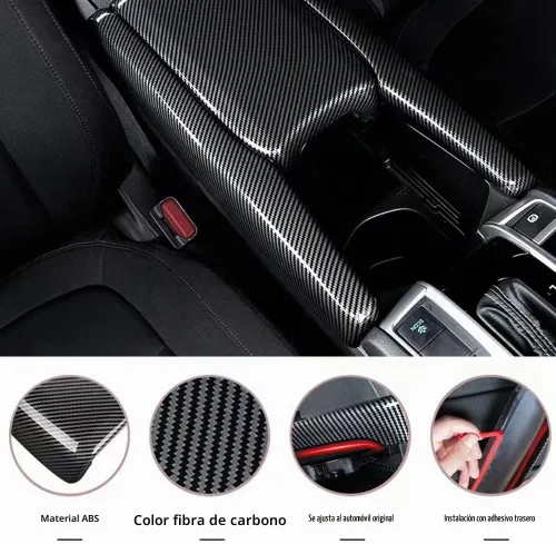 Vista 2 de TKREENO Caja de Almacenamiento para Consola de Brazo Central de Fibra de Carbono, Color, Accesorios de Coche para Interior, para Honda 10ª