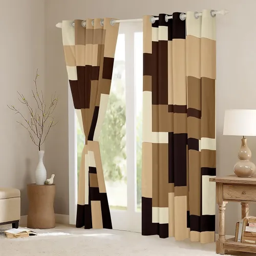 Vista 3 de Cortinas geométricas a rayas para dormitorio, niños, arte abstracto retro, rectangular, cortinas de oscurecimiento rectangulares para mujeres