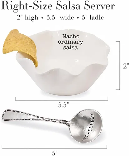 Vista 16 de Mud Pie Juego de Tazas de Inmersión de Cerámica para Salsa, Nacho, Blanco y Plateado