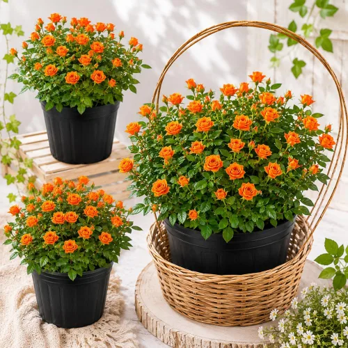 Vista 4 de Orange Mini Rose Plant Live, 4-5 Inc Tall, Spring Blooming Miniature Rose