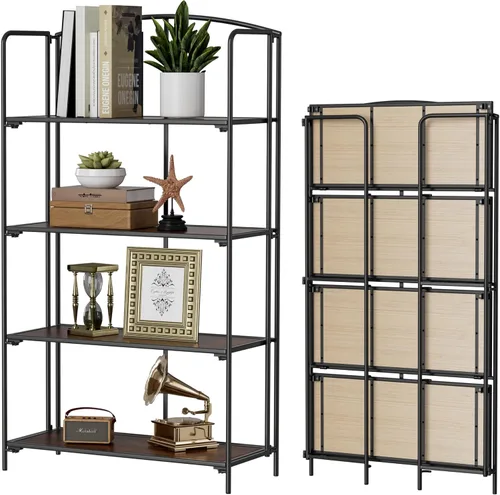 Vista 21 de Crofy - Estantería plegable sin montaje para sala de estar, estantería plegable de 2 niveles en color negro para oficina en casa, organizador