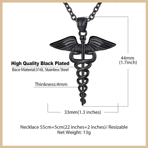 Vista 6 de Bandmax Medical Alert Necklace for Men Women Stainess Steel Caduceus Pendant Necklace for Doctor Nurse Doctor Nurse Medical Jewelry MD Necklace Gift