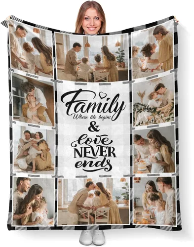 Vista 15 de Mantas personalizadas con fotos, mantas de cumpleaños personalizadas, regalos para adultos, niños, niñas, manta de collage de fotos personalizada