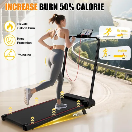Vista 2 de Incline Walking Pad, 3.5HP Foldable Portable Treadmill with Handle Bars, Ultra Quiet ≤40dB Under Desk Treadmills for Home Office, 330LB Capacity