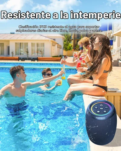 Vista 3 de Altavoz Bluetooth, altavoz inalámbrico portátil con sonido fuerte estéreo, BT5.3, IPX5 impermeable, emparejamiento TWS, para fiestas en casa al aire