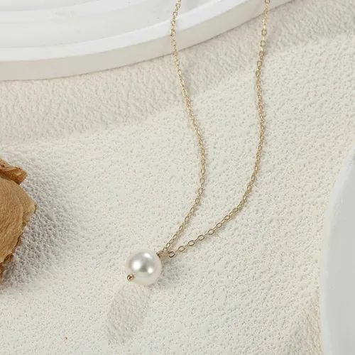 Vista 6 de Ieftop Collares de perlas para mujer, chapado en oro de 14 quilates, hecho a mano, delicado collar de cadena de perlas de agua dulce, collar