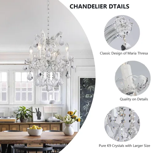 Vista 3 de Candelabros modernos de cristal para comedor, pequeños cristales para dormitorio, comedor, pasillo, isla de cocina, baño, armario