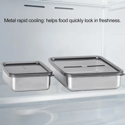 Vista 4 de Recipiente de tocino para refrigerador, 1000ML/2000ML/800ML/400ML Crisper Box 304 Recipientes herméticos de almacenamiento de carne con tapas