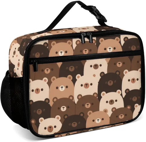 Vista 19 de Lonchera reutilizable con diseño a cuadros y negro y blanco con aislamiento, bolsa de almuerzo para comida y comida, bolsa de mano para mujeres