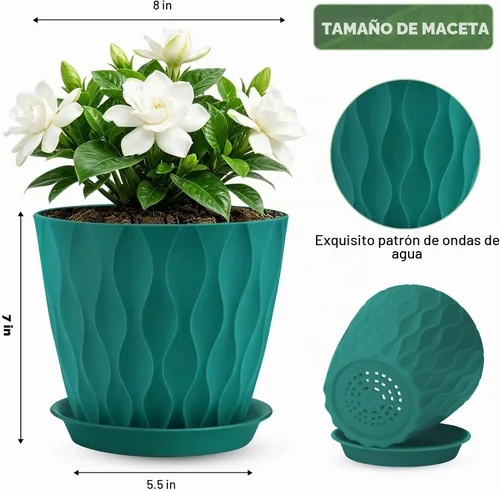 Vista 2 de YNNICO Macetas de 8 pulgadas, paquete de 6 macetas de plástico con drenaje Macetas de plástico ligeras y multicolor para jardín para plantas