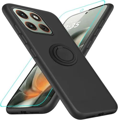 Vista 21 de Funda compatible con Blackview Shark 6/Oscal Tiger 8 con protector de pantalla, soporte de anillo giratorio de 360°, TPU a prueba de golpes, funda