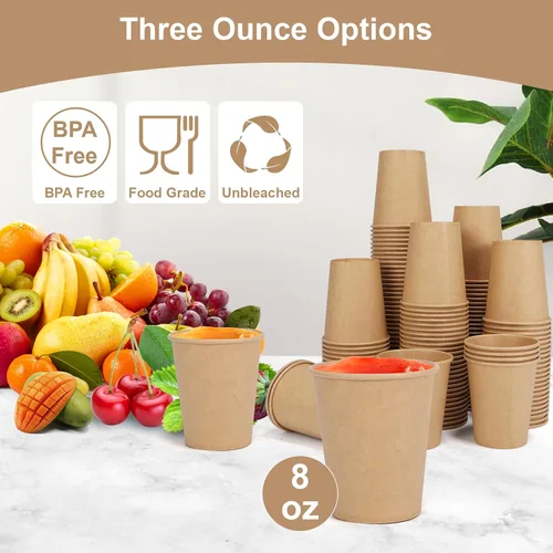 Vista 5 de Vasos desechables, paquete de 100 vasos de papel Kraft de 8 onzas, tazas de café de papel, vasos desechables de 8 onzas para bebidas calientes