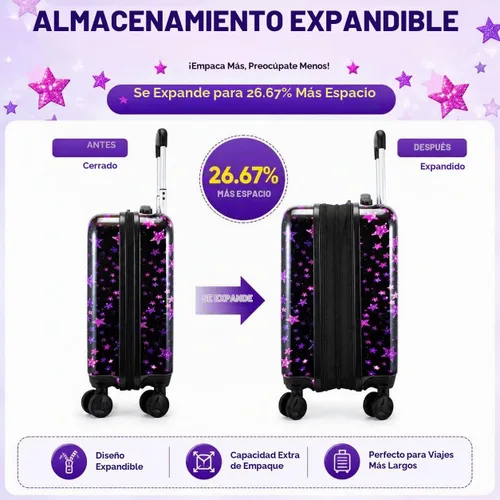 Vista 3 de Equipaje para niños y niñas, maleta de viaje con ruedas, 01-Hardside A-star Cat 5pc, Equipaje extensible Hardside con ruedas giratorias