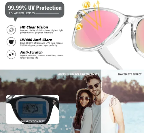 Vista 122 de MEETSUN Polarized Sunglasses for Women Men Classic Retro Square Frame Driving Sun Glasses UV Protection