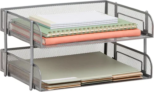 Vista 8 de Mind Reader Bandeja de papel apilable de 2 niveles, organizador de escritorio para documentos de tamaño carta, almacenamiento de archivos de Negro