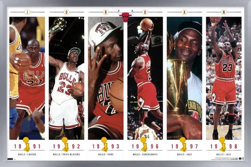 Vista 11 de Trends International Michael Jordan - Póster de pared de campeonatos, 22.4 pulgadas de largo x 14.7 pulgadas, versión enmarcada de madera de granero