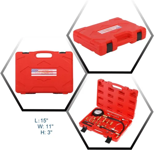 Vista 9 de Kit de medidor de presión de bomba de inyección de combustible JIFETOR TU-114 Car Gasoline Gas Fuel Oil Injector Test Manometer Tool Set 0-140PSI