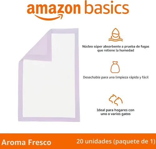 Vista 2 de Amazon Basics Almohadillas de Entrenamiento para Gatos, 20 unidades, ajuste universal para caja de arena, control de olores con aroma fresco, morado