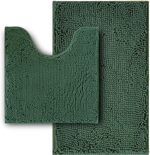 Vista 54 de Juego de alfombras de baño de 2 piezas, súper absorbente suave, gruesa, lavable en lavadora, alfombra de baño de chenilla antideslizante, alfombra