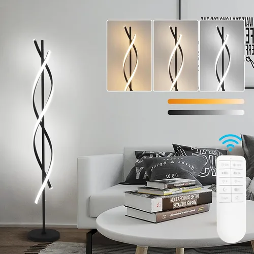 Vista 12 de ADISUN Lámpara de pie moderna de 31 W, lámpara de pie LED en espiral para sala de estar, lámpara de pie regulable de 3 colores con control remoto