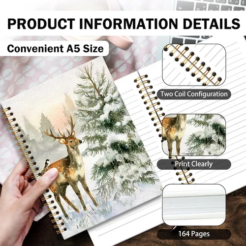 Vista 7 de DILSJ Winter Deer Christmas Tree Notebook Journal, Deer Gifts for Women, Winter Christmas Animal Journals Notebooks, Animal Lovers Gifts Hardcover