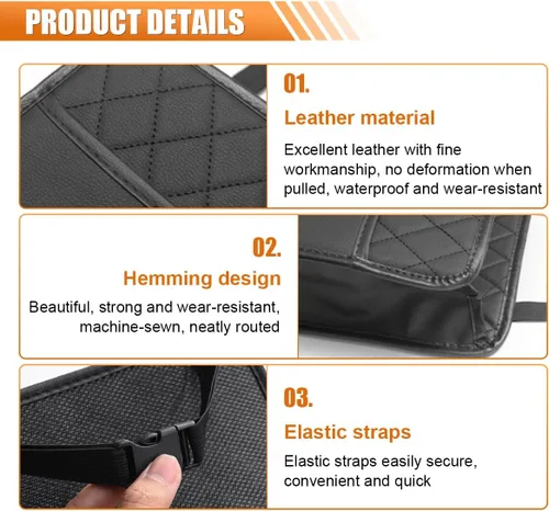 Vista 3 de Organizador clásico para asiento trasero de coche LAINLOY, negro, capacidad de 8L, plegable, montaje colgante, de piel sintética, unisex, 1 unidad