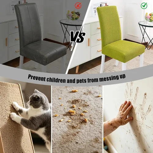 Vista 22 de PETCUTE Fundas elásticas para sillas de comedor, fundas elásticas antideslizantes para sillas de comedor, color gris, paquete de 2