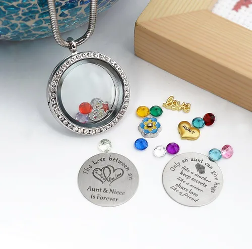 Vista 3 de El mejor regalo para sobrina tía, colgante de medallón de memoria flotante con dije y piedra natal para mujeres, niñas y adolescentes