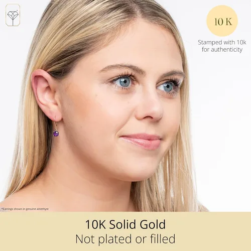 Vista 2 de Solid 10K Gold Cushion Cut Dangle Gemstone Earrings for Women 6mm Gemstone Birthstone Earrings Checkerboard 10 Karat Gold Dangle Drop Leverback