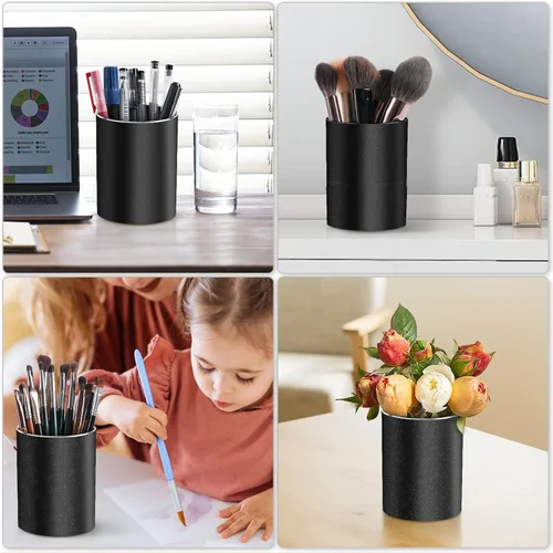 Vista 7 de RQB Soporte de metal para bolígrafo para escritorio, organizador de escritorio redondo de aluminio y soporte para brochas de maquillaje, caja