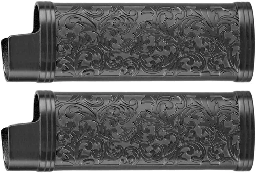 Vista 2 de Funda para encendedor de 2 piezas, estilo vintage, reutilizable, resistente aleación de zinc, estampado floral para protección de tamaño completo