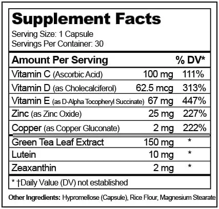 Vista 3 de Visual Advantage Suplemento ocular Glucosa II – Suministro para 1 mes – Fórmula AREDS 2 con vitamina D, C, E – Luteína y zeaxantina – Mezcla