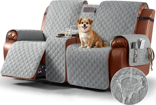 Vista 29 de Ruaozz Funda impermeable para sofá biplaza reclinable con consola, funda antideslizante para sofá reclinable dividido, con correas elásticas Beige