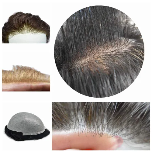 Vista 6 de Tupé de piel ultrafina para hombre, tupé invisible de poliuretano transparente de piel fina en V para hombres, sistema de reemplazo de cabello no #1