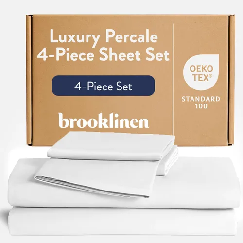 Vista 7 de Brooklinen Juego de sábanas de percal de lujo, 4 piezas, sábanas de cama 100% algodón, 1 sábana bajera y 1 sábana encimera, 2 fundas de almohada