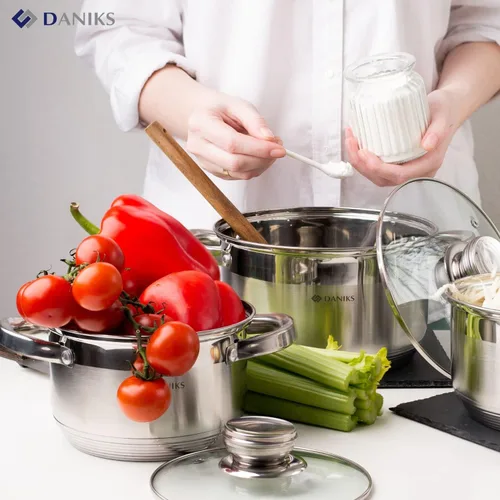 Vista 8 de Daniks Olla estándar de acero inoxidable de 2 cuartos de galón con tapa de vidrio, parte inferior de prueba para calefacción uniforme, compatible