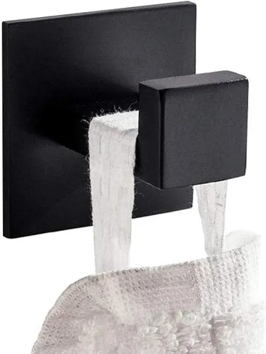 Vista 8 de Gancho para toallas de baño de acero inoxidable autoadhesivo para bata de baño, sin necesidad de tornillos y acabado negro